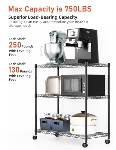 Simple Deluxe Heavy Duty 3-Tier Storage Shelves 750Lb Capacity, 24.02" D x 13.78" W x 29.92" H Shelving Unit for Pantry, Garage, Laundry and Kitchen, Black - size: 3-Tier, 13.78"W x 24.02"D x 29.92"H