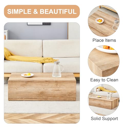 39"Rectangular Compact Coffee Table,Small Cube End Table,Modern Side Table with Stylish Wood Grain Pattern,Minimalist Accent Table for Living Room,Office,Apartment,Nightstand(Light Wood,39") - color: Light Wood,39"