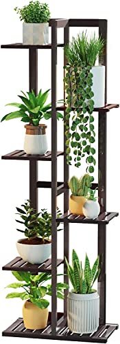 DolceLuna Plant Stand Indoor 6 Tier, Bamboo Plant Shelf Corner Display Rack, 46 Inch Tall Multiple Planter Pot Holder, Space-Saving Flower Stand for Living Room Balcony Garden Patio - color: Espresso