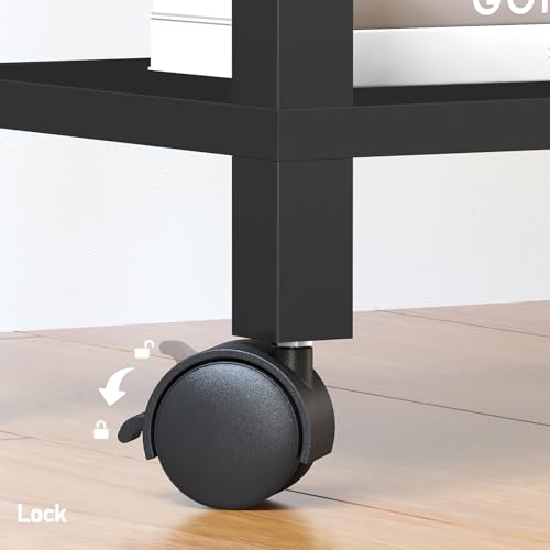 TUTOTAK Printer Stand, 2 Tier Rolling Printer Cart with Charging Station | Small Under Desk Printer Table with Wheels for Small Space, Office, Home, Black PS01BK001 - color: Black, size: 2 tier(15.7 x 11.8 x 15.4inchs)