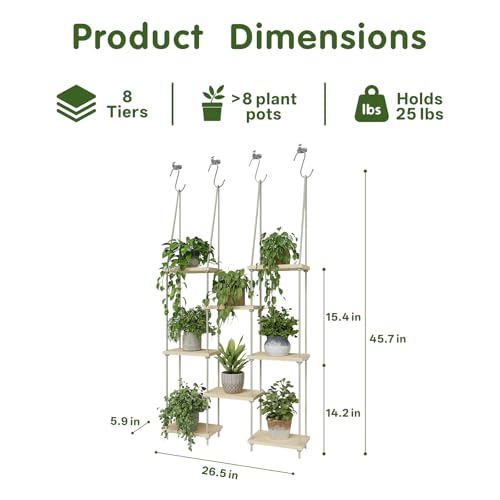 8 Tier Window Plant Shelves Hanging Indoor Plant Display | hanging window sill plant shelf, boho wall decor for bedroom living room; floating plant holder indoor garden display rack,