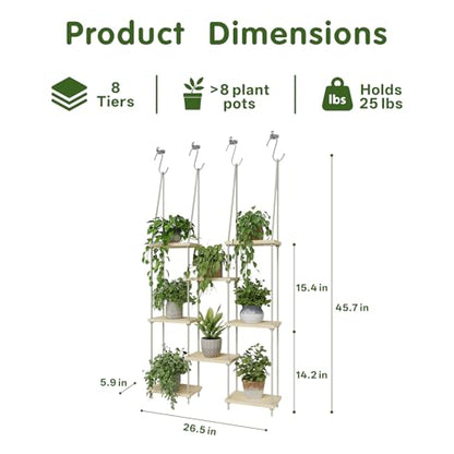 8 Tier Window Plant Shelves Hanging Indoor Plant Display | hanging window sill plant shelf, boho wall decor for bedroom living room; floating plant holder indoor garden display rack,