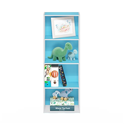 Furinno Luder Bookcase / Book / Storage, 4-Tier, Light Blue/White - color: White/Light Blue, size: 4-Tier, 9.3 x 15.6 x 41.7