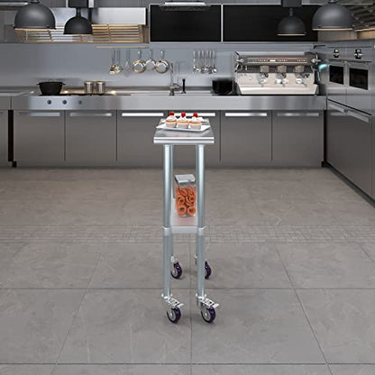 AmGood 12" Long x 24" Deep Stainless Steel Table with Casters - size: 12" Long x 24" Deep