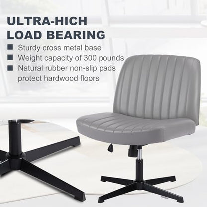 OLIXIS Criss Cross Chair, Vanity Chair, Home Office Desk | Armless No Wheels Wide Seat, Height Adjustable Swivel, Faux Leather, Bedroom Student Study, Grey Dual Base - color: Grey Dual Base