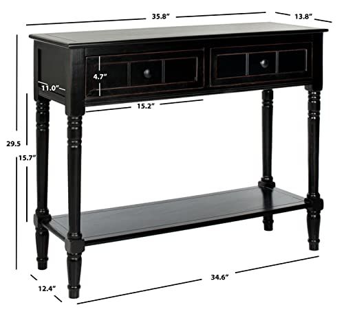 SAFAVIEH Furniture - Samantha 2-Drawer Console Table - Distressed Black - Solid Wood - Classic Storage Design - Ideal for Entryway, Living Room, Hallway, 35.8"W x 13.8"D x 29.5"H (AMH5710B) - color: Distressed Black