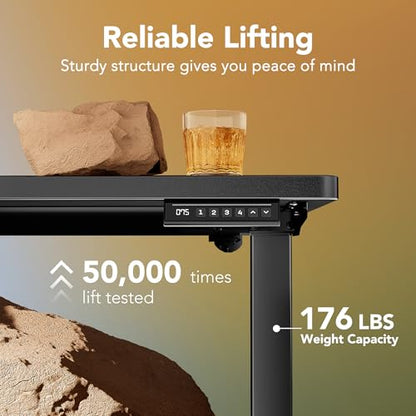 HUANUO 32x19 Inch Small Electric Standing Desk, Adjustable, Black | Compact Home Office Desk, 176lbs Heavy Duty Lifting with 4 Height Presets. M8 Screw Holes Ready for DIY Mobile Wheels - color: Black, size: 32" X 19"