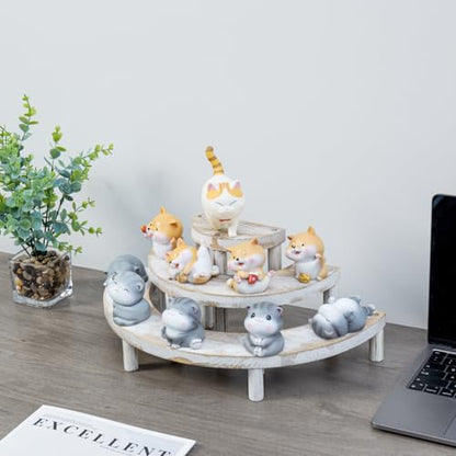 MyGift 3 Tier Wooden Display Riser Stand, Cupcake Stand & Perfume Organizer, Rustic Whitewashed Tiered Display Shelf for Desserts, Nail Polish, Makeup, Plants & Collectibles - color: Whitewashed