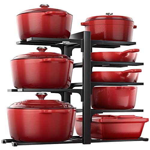 Pots and Pans Organizer Under Cabinet 15.8", 8-Tier Adjustable Black | 2 DIY Modes, Tool-Free Assembly, Max 120 Lbs, Fits Cast Iron Pans, Dutch Ovens & Heavy Cookware, For Kitchen Cabinets - color: Black, size: 15.83"H