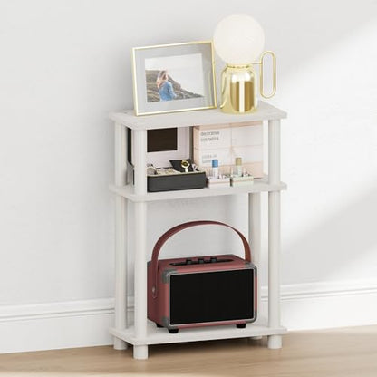 Furinno Turn-N-Tube Narrow Night Stand, 3-Tier Rectangular Nightstand with Storage Shelf, Slim Toolless Bedside Table, End Table, Side Table, for Bedroom, Closet, Dorm, White - color: White/White