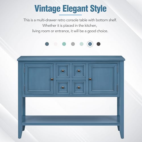 P PURLOVE Console Table Buffet Sideboard Sofa Table with Drawers Cabinets and Bottom Shelf (Light Navy) - color: Light Navy