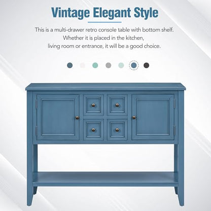 P PURLOVE Console Table Buffet Sideboard Sofa Table with Drawers Cabinets and Bottom Shelf (Light Navy) - color: Light Navy