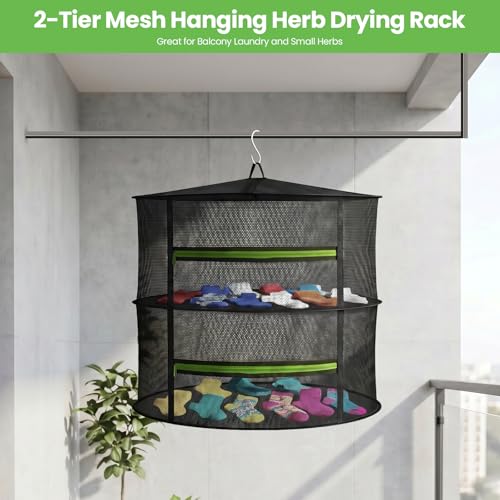 MEKOLIFE 2-Layer Hanging Herb Drying Rack, Small Mesh Net | 11.81 Inch Mesh Drying Rack with Zipper and Hooks, Indoor Outdoor for Herbs, Fruits, Seafood, Camping Food, Socks, Underwear - size: 2 Layers
