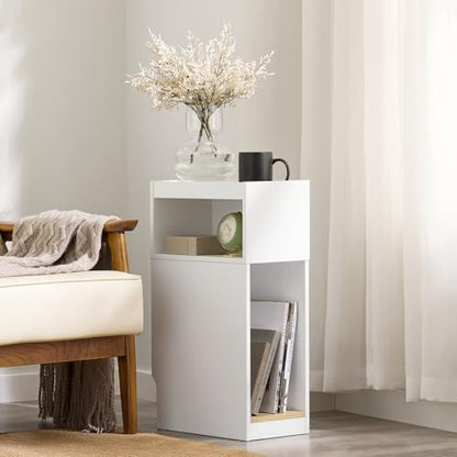 SoBuy Narrow Nightstand with Drawer and Open Shelf – Slim Small Bedside Table for Tight Spaces, Compact Skinny White Nightstand for Bedroom or Dorm, Wooden Side Table, White FBT171-WN