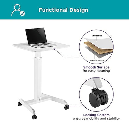 Kantek Mobile Sit Stand Laptop Cart, Adjustable Height (29"-49"), Rolling Laptop Computer Workstation 23.6" x 20.5", Foot Pedal Control, Steel Frame, White - color: White, style: Compact