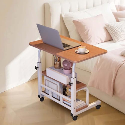 Adjustable Height Mobile Standing Desk with Wheels – Portable Rolling Computer Desk – Storage Shelves – Home Office & Small Spaces – Walnut Color - color: Brown 60 X 40cm