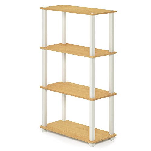 Furinno TURN-S-TUBE Storage Shelves, 4-Tier Book Shelf, Corner Shelf, Toolless Open Shelves, for Organization and Storage, Living Room, Garage, Home Office, Beech - color: Beech/White, size: 4-Tier Square Tube