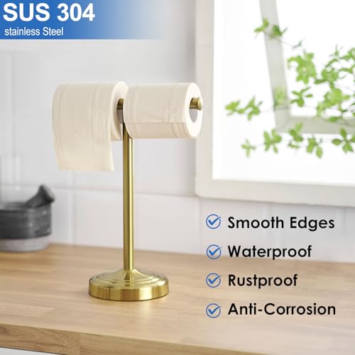 RUMOSE 13 Inch Brushed Gold Towel Stand Hand Towel Holder Bathroom Kitchen Vanity Countertop T-Shape Towel Rack Free Standing Stainless Steel Towel Bar Towel Ring - color: Brushed Gold