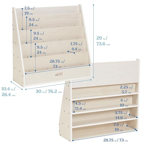 ECR4Kids Streamline Double-Sided Book Display, Classroom Bookshelf, White Wash | Independent book browsing, 5 deep shelves, 4 rear shelves for extra storage, durable birch, GREENGUARD Gold Certified - color: White Wash