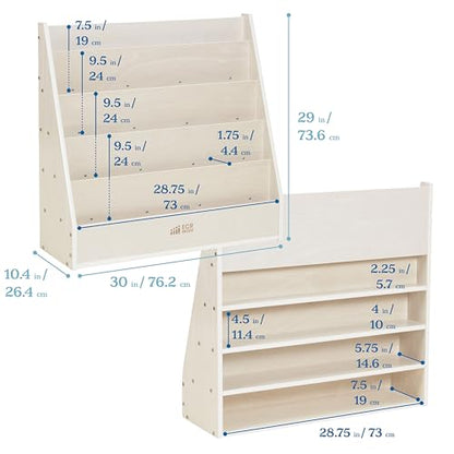 ECR4Kids Streamline Double-Sided Book Display, Classroom Bookshelf, White Wash | Independent book browsing, 5 deep shelves, 4 rear shelves for extra storage, durable birch, GREENGUARD Gold Certified - color: White Wash
