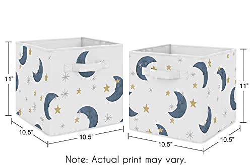 Sweet Jojo Designs Moon and Star Foldable Fabric Storage Cube Bins Boxes Organizer Toys Kids Baby Children's - Set of 2 - Navy Blue and Gold Watercolor Celestial Sky Gender Neutral Outer Space Galaxy - color: Moon Bear