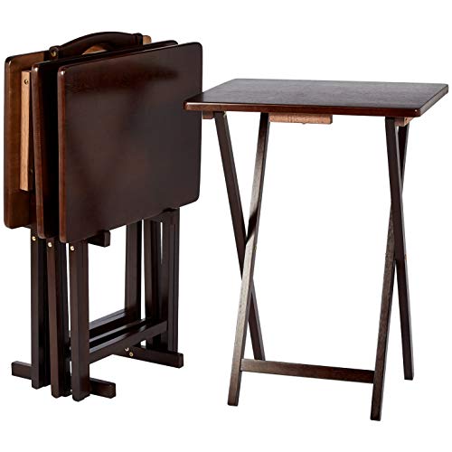 Amazon Basics Portable Foldable TV Tray Table with Storage Rack, Space-Saving Design, Sturdy Wood, 14.6"L x 19"W x 26"H, Espresso, 4-Pack - color: Espresso
