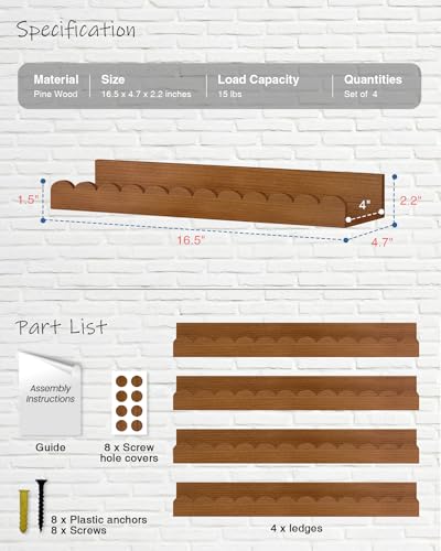 Harwaya Walnut Nursery Book Shelves Wall Set of 4, Dark Wood Scalloped Floating Bookshelf for Wall, Cloud Wooden Hanging Shelving Unit for Kids Bedroom Baby Child Toddler Room Kitchen (Walnut Brown) - color: Walnut