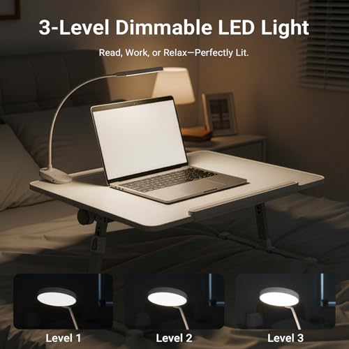 iXTRA Adjustable Laptop Lap Desk with Cooling Fan USB Light for Adults - color: White,70x45cm