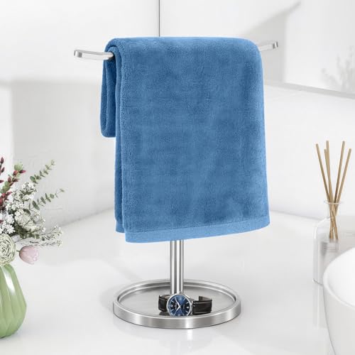STWWO Hand Towel Holder, Stainless Steel Towel Holder Stand for Bathroom, Kitchen Countertop, T-Shaped Hand Towel Rack Stand, Brushed Nickel - color: Brushed Nickel