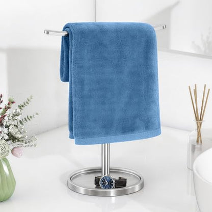 STWWO Hand Towel Holder, Stainless Steel Towel Holder Stand for Bathroom, Kitchen Countertop, T-Shaped Hand Towel Rack Stand, Brushed Nickel - color: Brushed Nickel