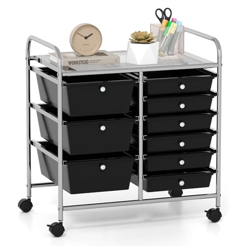 GOFLAME 9-Drawer Rolling Storage Cart, Mobile Utility Cart with Removable Drawers & Metal Frame, Art Craft Organizer Cart with Lockable Wheels, Storage Drawer Cart for Home Office School, Black - color: Black, size: 9 drawer-25"x14.5"x24.5"