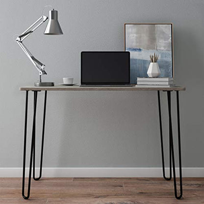 Desk with Hairpin Legs - Modern Industrial Style Home Decor - Woodgrain-Look and Steel Accent Home Office Furniture by Lavish Home (Gray) - color: Grey