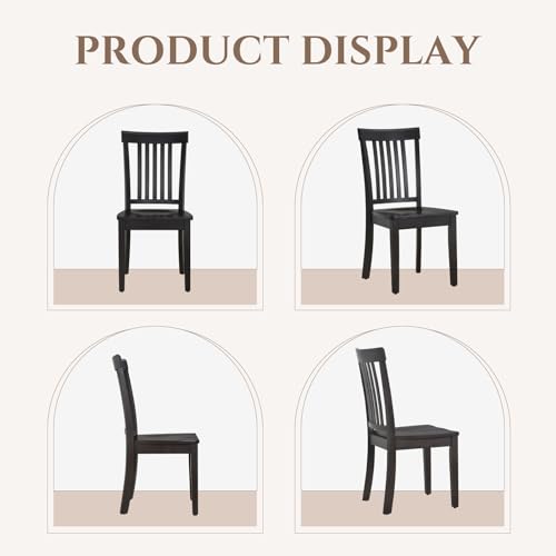 COLAMY Wooden Dining Chairs Set of 4, Farmhouse Dining Room Chairs, Windsor Spindle High Back Side Chairs, Armless Rubberwood Kitchen Table Chairs, Dark Brown - color: Dark Brown, size: Set of 4