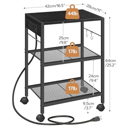 HOOBRO Industrial Printer Stand, 3-Tier Mobile Printer Table, Rolling Cart with Power Outlets and USB Ports, Home Printer Stand with 2 Hooks, for Office, Living Room, Black BB22UPS01 - color: Black