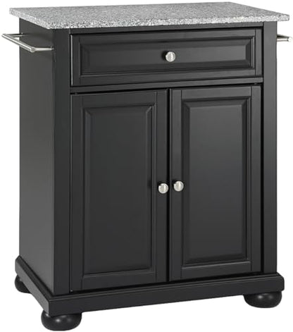 Crosley Furniture Alexandria Granite Top Small Portable Rolling Kitchen Island Storage Cart, Microwave Stand, Black - color: Black, style: Solid Grey Granite Top