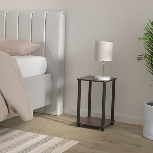 Furinno TURN-N-TUBE Side Table Set of 2, 2-Tier Modern Square End Table with Open Shelf, Toolless Stackable Night Stand, Bedside Table, for Living Room, Bedroom, Dark Cherry - color: Dark Cherry, size: 2-Pack, 2-Tier, style: 2-Pack