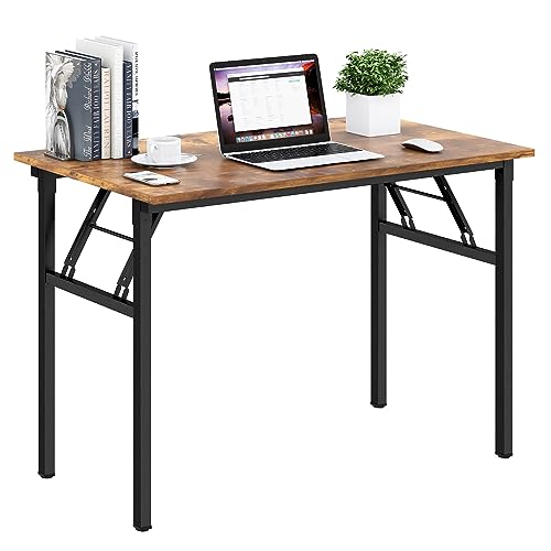 Need Folding Desk for Home Office 39-3/8 inch Length Modern Folding Table Computer Desk No Install Needed Rustic Brown Desktop Black Frame AC5FB(100 * 60) - color: Rustic Brown & Black Frame, size: 39inch