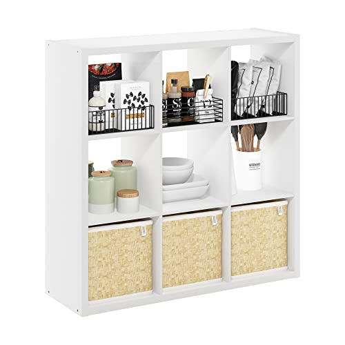 Furinno Cubicle Open Back Decorative Cube Storage Organizer, 9-Cube, White | 14.6" x 44" x 44", Reversible Bookcase with Open Back, for Living Room, Bedroom, Home Office - color: White, size: 9-Cube