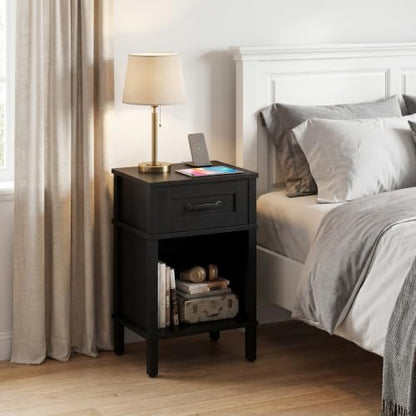 Black Nightstand with Drawers,Small Night Stand,Black Bedside Table | Morden Nightstand,Black Wood Nightstand,Bedside Table with Drawers,Farmhouse End Table,Black Side Tables Bedroom LET512B - color: Black