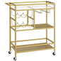 MAHANCRIS Bar Cart for Home, 3-Tier Serving Cart with Wheels and Handle, Beverage Cart with Wine Rack and Glass Holders, Rolling Wine Cart for Kitchen, Dining Room, Gold RCJ61B01 - size: 24.8''L x 11''W x 32''H