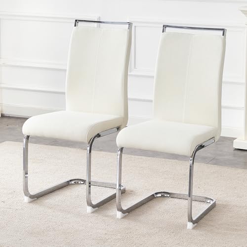 Baysitone Modern Dining Chairs Set of 2, Side Dining Room Chairs, High Back Kitchen Chairs with Suede Fabric Padded Seat for Dining Room,Kitchen, Living Room Cream White - color: Cream White, size: Set of 2