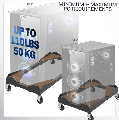 VIVO Black Premium Large Steel Under Desk PC Cart, CART-PC03D | Rolling CPU Trolley, Adjustable Mobile Computer Stand Holder with Locking Wheels, Fits Most Gaming PCs up to 25 x 12 inches