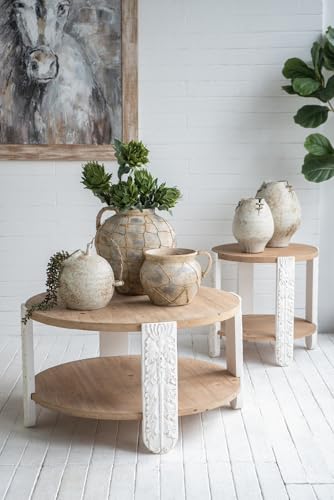 20'' Wood Side Table End Table 2-Tier for Living Room, Modern Contemporary Farmhouse Style for Bedroom, Carved Leg & Easy Assembly, Brown & White - color: 20in-brown & White
