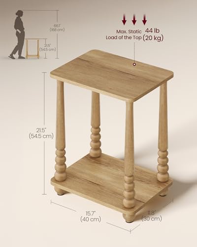 VASAGLE Mariel Collection - Side Table, Accent Nightstand for Small Spaces, Rectangular End Table with Shelf, Solid Wood Legs, Mid-Century Modern, Living Room Bedroom, Natural Brown ULET294HC01S - color: Natural Brown