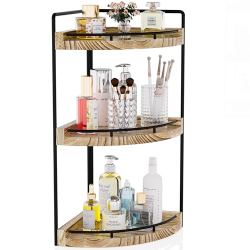 Corner Bathroom Counter Organizer, 3 Tier Bathroom Storage Countertop for Skincare, Sink Shelf for Kitchen Decor, Vanity, Dresser, Makeup, Gift(Rustic Brown) - color: Rustic