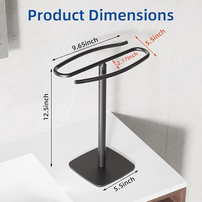 RUACQ Hand Towel Holder for Bathroom,12 inch S-Shape Towel Holder Stand, Stainless Steel and Aluminium Standing Towel Rack for Kitchen Vanity Countertop (Matte Black) - color: Black