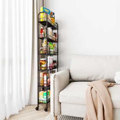 Slim Rolling Storage Cart with Wheels, Metal 6 Tier Spice Rack Mobile Shelving Unit Organizer Kitchen Utility Cart for Office Bathroom Kitchen Laundry Room Narrow Places (6inches) - size: 6inches