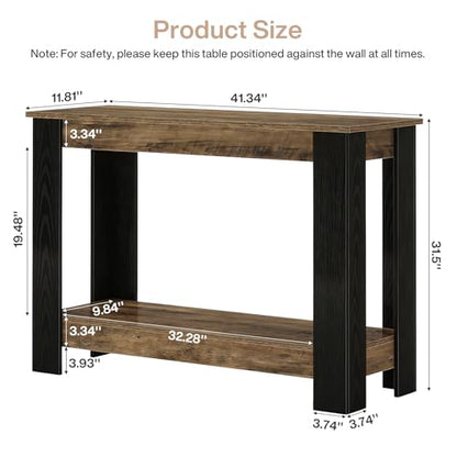 Tribesigns 41" Console Table for Entryway, Narrow Sofa Table Behind Couch | 2-Tier Modern Farmhouse Accent Furniture for Hallway, Living Room, Industrial Black & Rustic Brown
