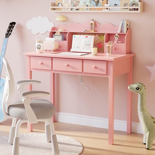 FUNKOCO Home Office Furniture Writing Desk,Computer Work Station with Detachable Hutch,5 Drawers(Pink) - color: 2-pink