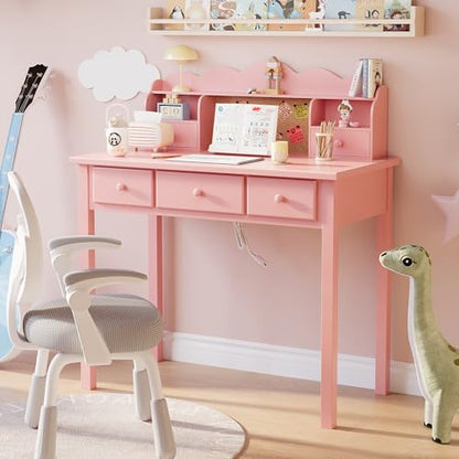 FUNKOCO Home Office Furniture Writing Desk,Computer Work Station with Detachable Hutch,5 Drawers(Pink) - color: 2-pink